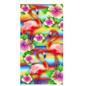 STRAND IMPORTS Velour Cotton Towel w/ Pastel Flamimgo-Hibiscus Art