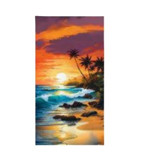 STRAND IMPORTS Velour Cotton Towel w/ Surf/Palm Trees Art